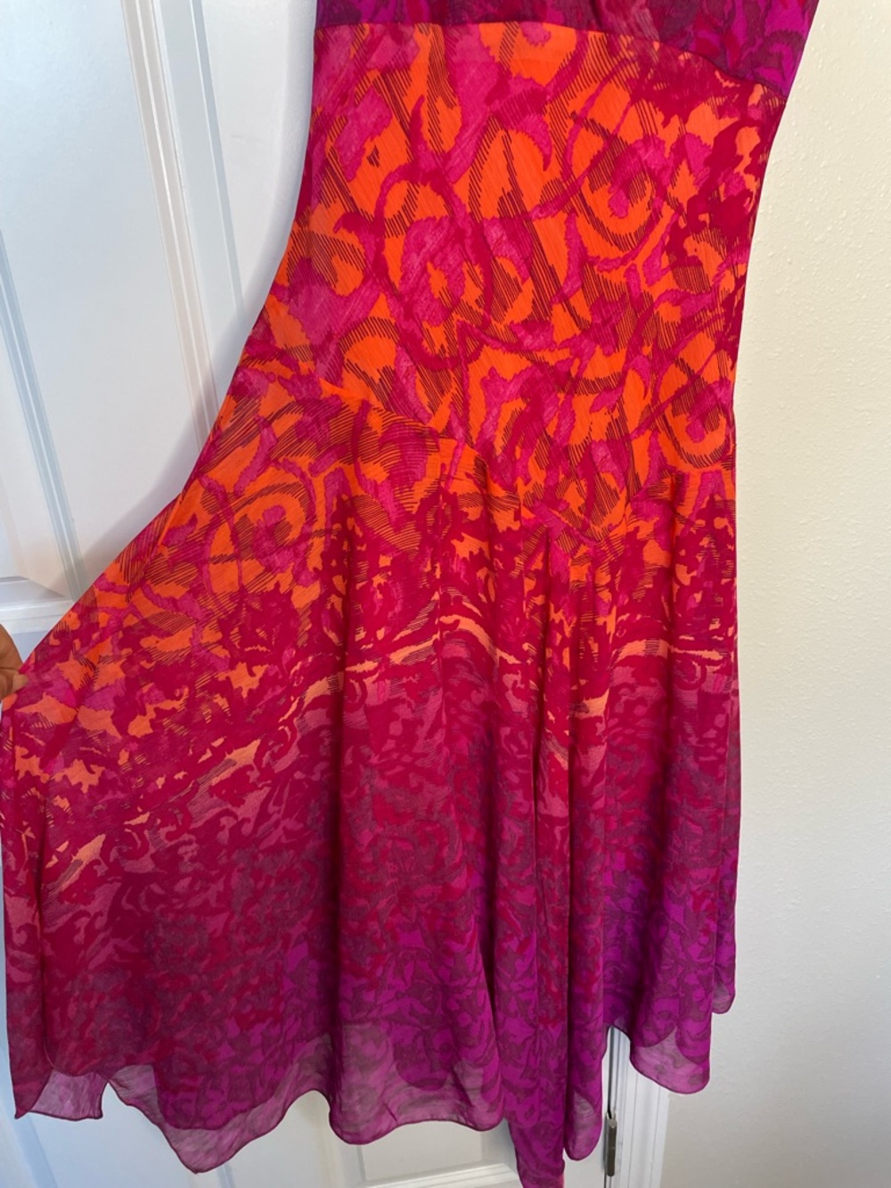 Chris McLaughlin Pink Orange Ombre Fit & Flare Dress Size 4 Sleeveless V Neck - Picture 3 of 8
